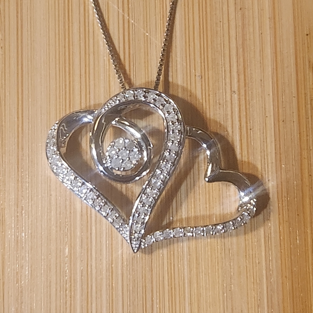 Double Heart Design  1/2 CTTW Genuine Diamonds  Pendant Necklace
